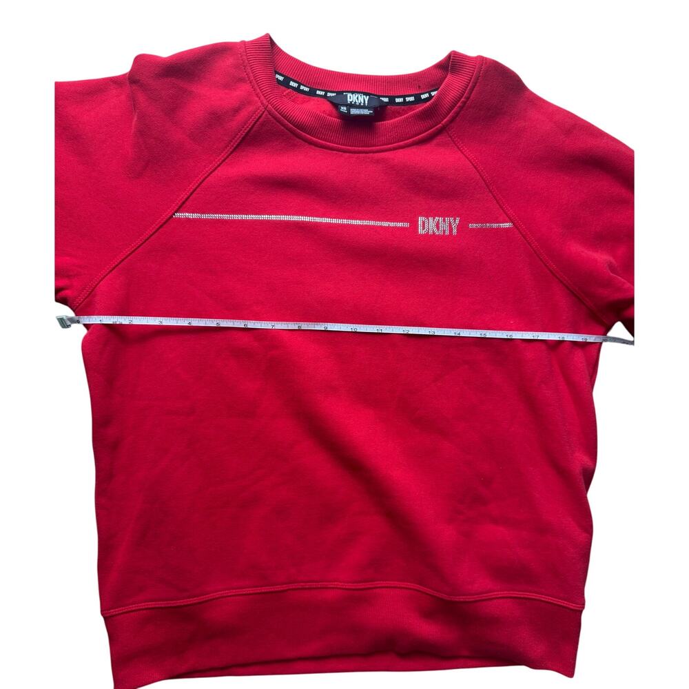 DKNY Women's Rhinestone Logo Fleece Sweatshirt NWT RED SIZE XS - Picture 9 of 10